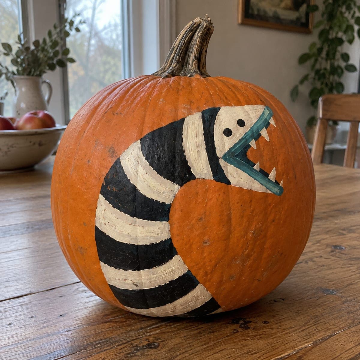 Painted Sandworm No-Carve Pumpkin Decoration