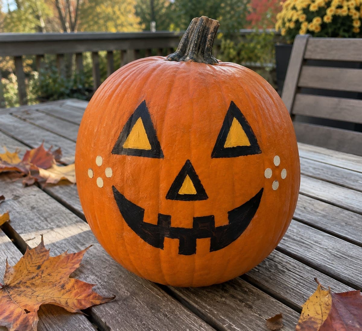 Painted Triangle Face Traditional No-Carve Pumpkin Idea