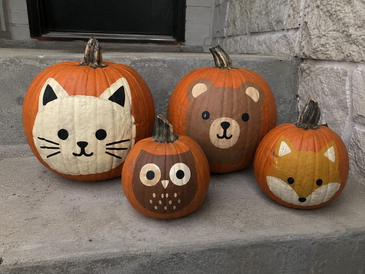 Painted Woodland Family Pumpkin Display