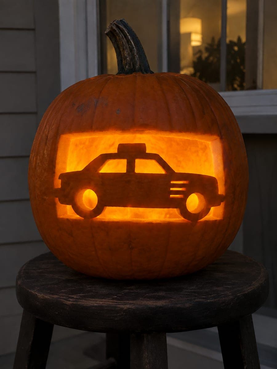 Patrol Car With Roof Light Police Pumpkin Carving