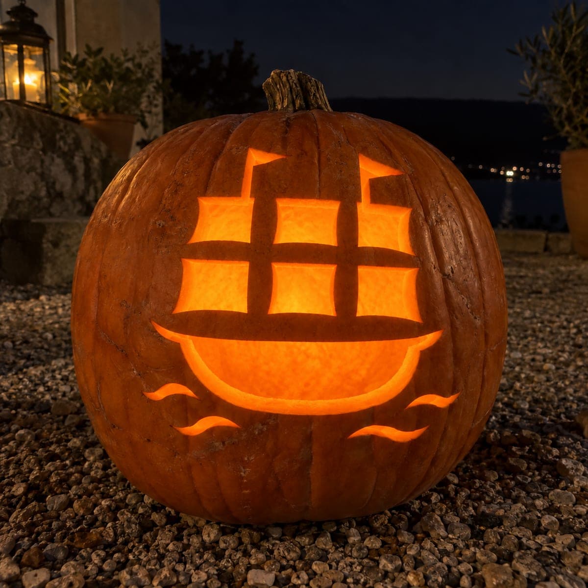 Pirate Ship Pumpkin with Six Sail Windows and Hull