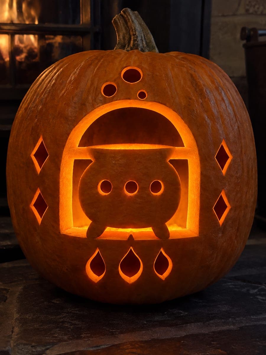 Retained Cauldron in Arch Window Pumpkin Lantern