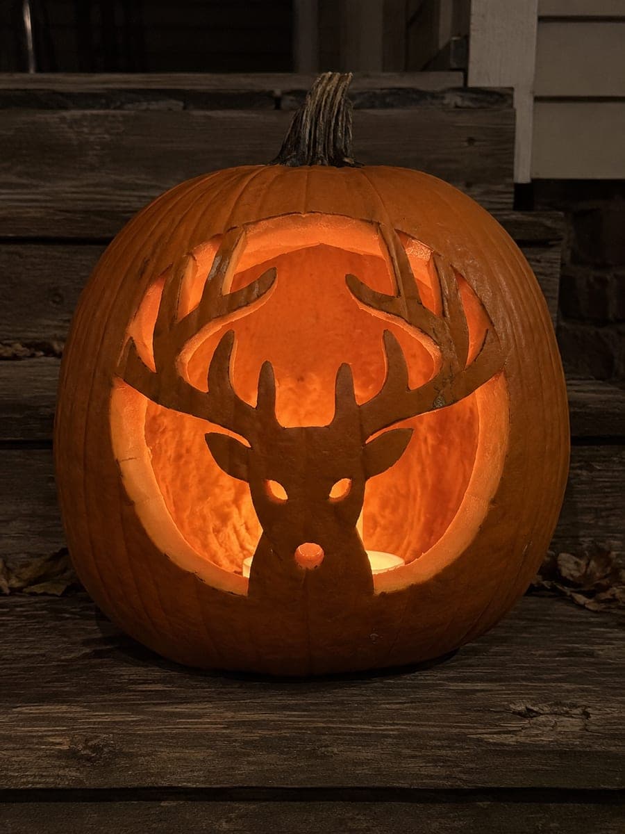Retained Deer Head Pumpkin Inside a Round Window