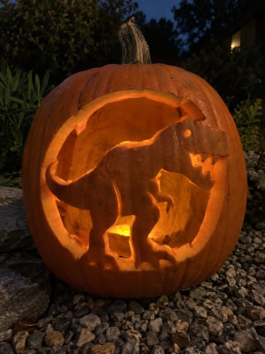 Retained Full T. Rex Oval Window Jack-O-Lantern Carving