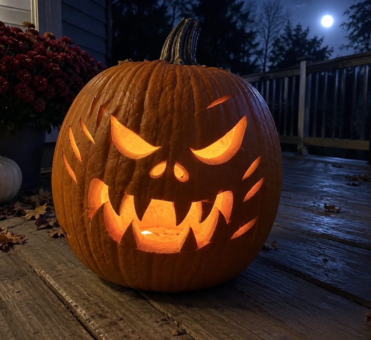 Scowling Monster Fang Mouth Scary Pumpkin Face Carving