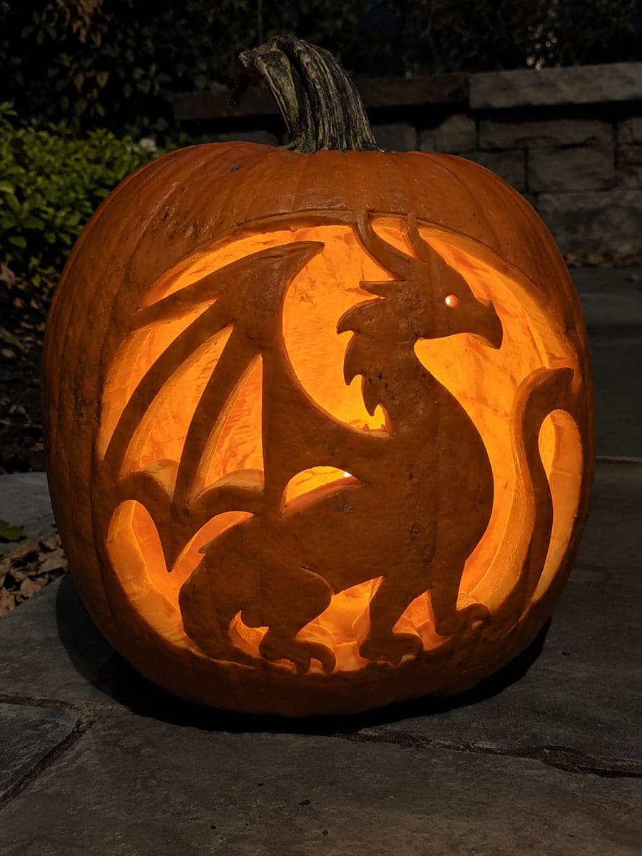 Seated Dragon Retained Inside an Oval Window Pumpkin