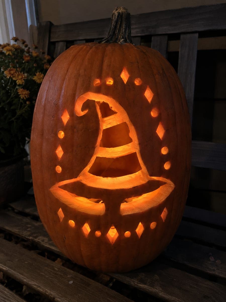 Segmented Witch Hat Lantern Pumpkin With Shaved Accents