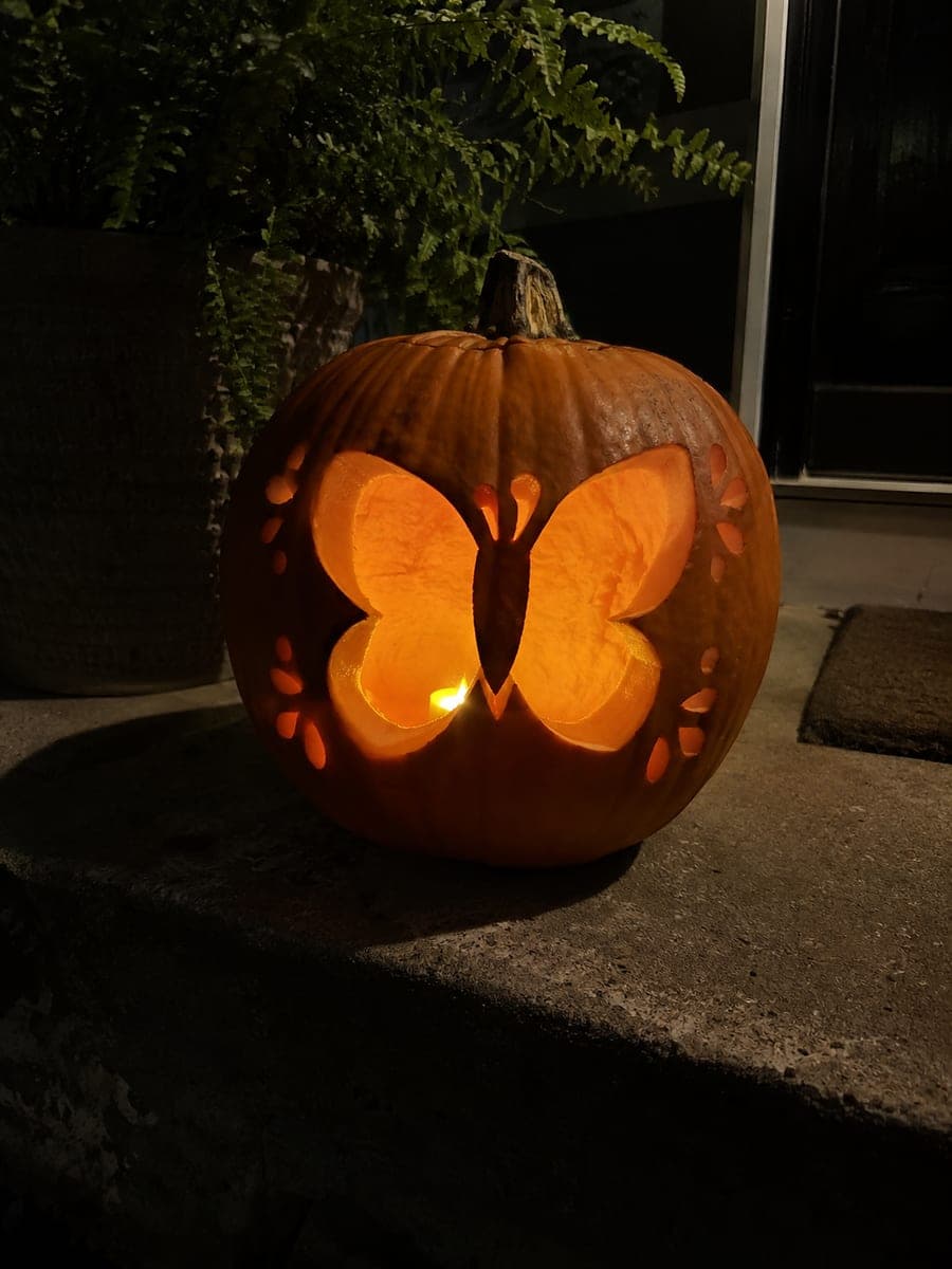 Simple Butterfly Pumpkin Carving with Open Wing Cutouts