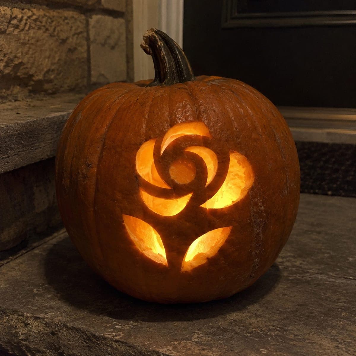 Simple Curved Petal Rose Pumpkin with Two Leaf Cutouts
