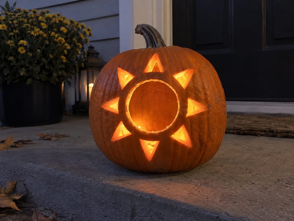 Simple Glowing Sun Circle and Rays Pumpkin Carving