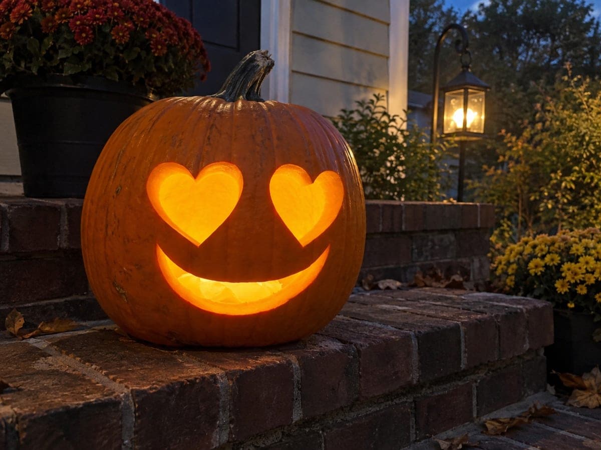 Simple Heart Eyes Pumpkin with Crescent Smile