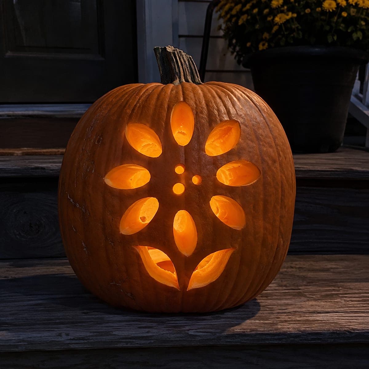 Simple Sunflower Pumpkin with Spoke-Supported Dotted Center