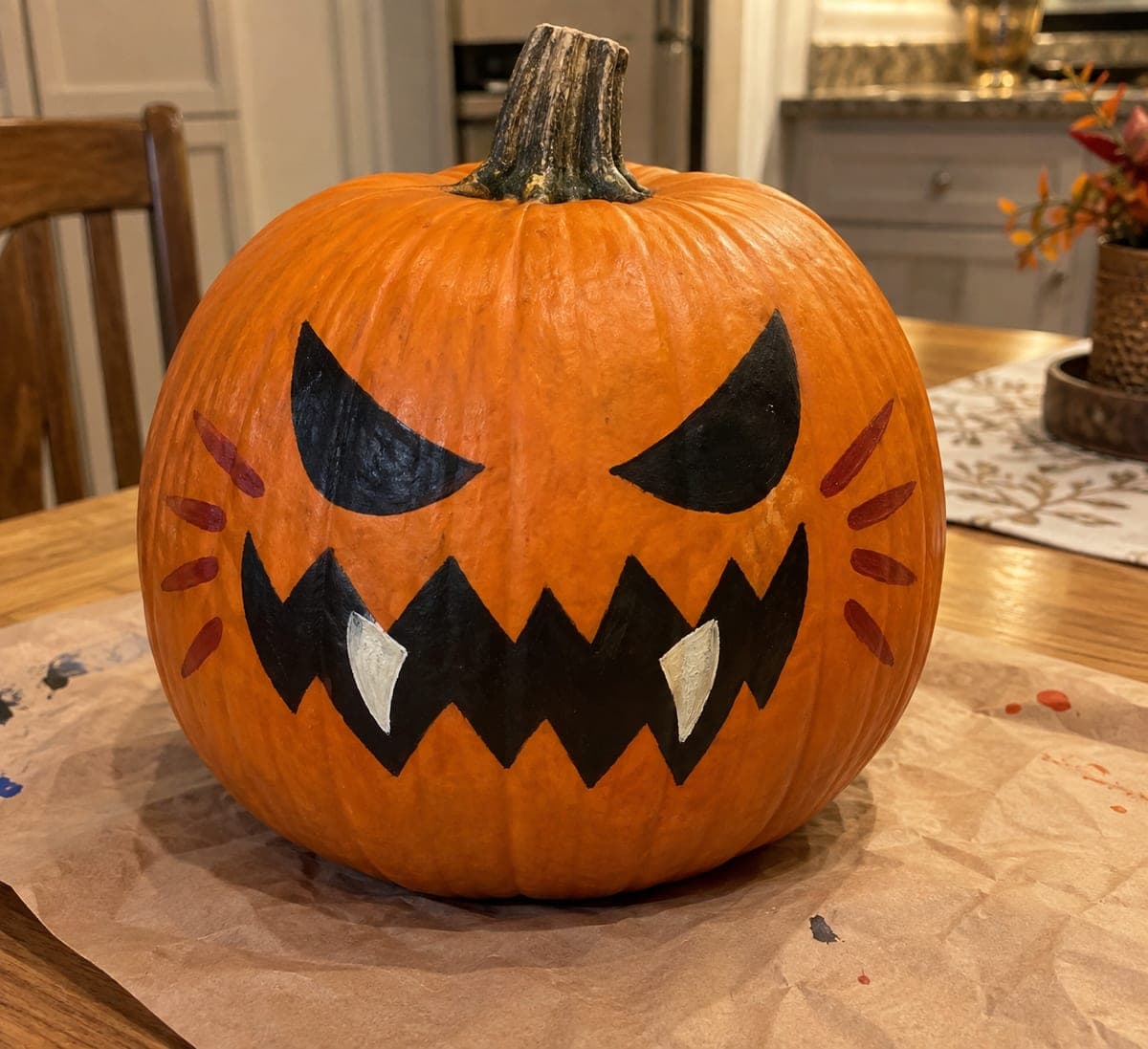 Sinister Zigzag Mouth Painted No-Carve Scary Pumpkin