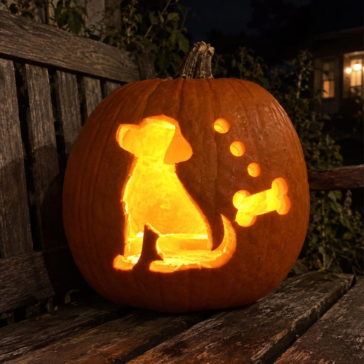 Sitting Dog and Bone Silhouette Pumpkin Carving