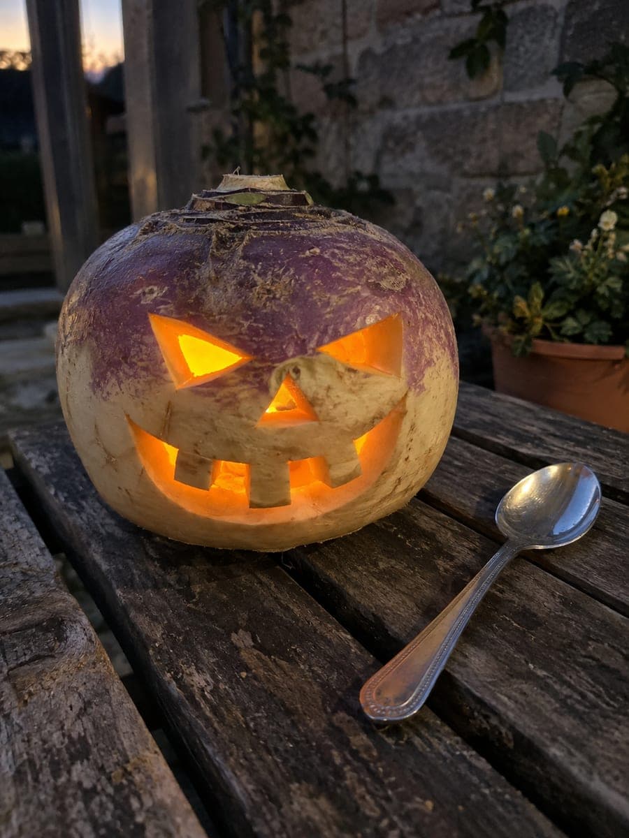 Slanted Eye Turnip Jack-O-Lantern With Rooted Teeth