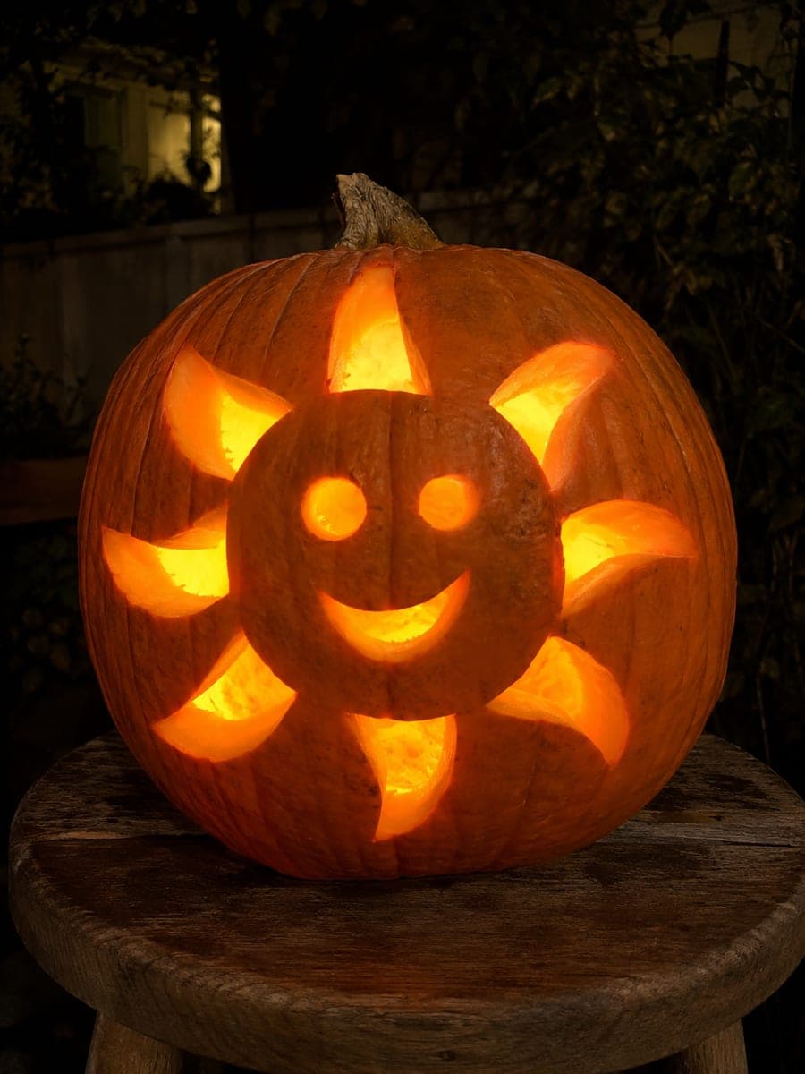 Smiling Sun Pumpkin With Open Eyes and Crescent Smile