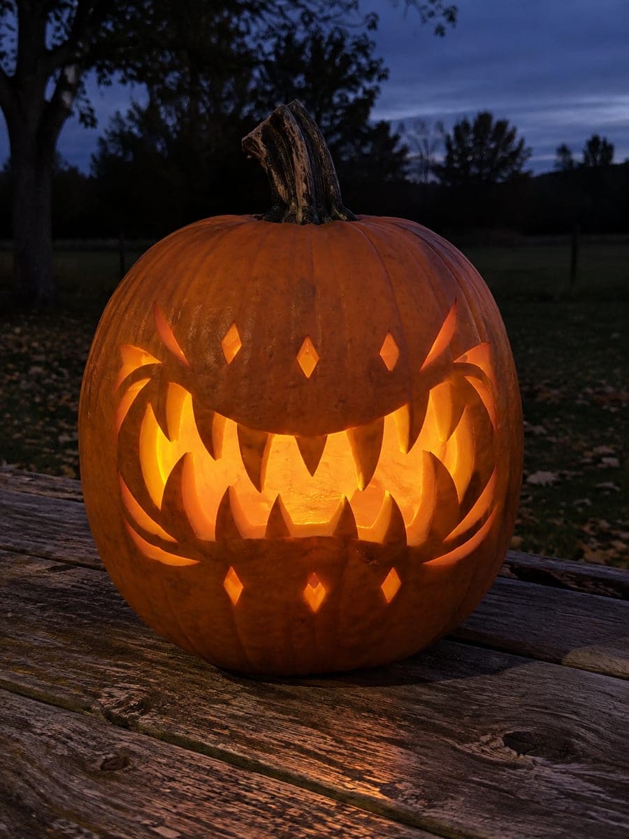 Snarling Ten-Fang Scary Pumpkin Mouth with Diamonds