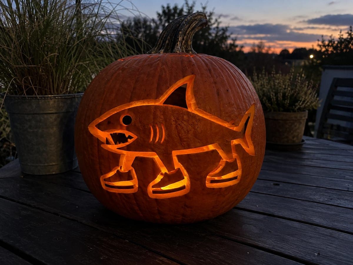 Sneaker Shark Pumpkin with Hollow Jaw Silhouette
