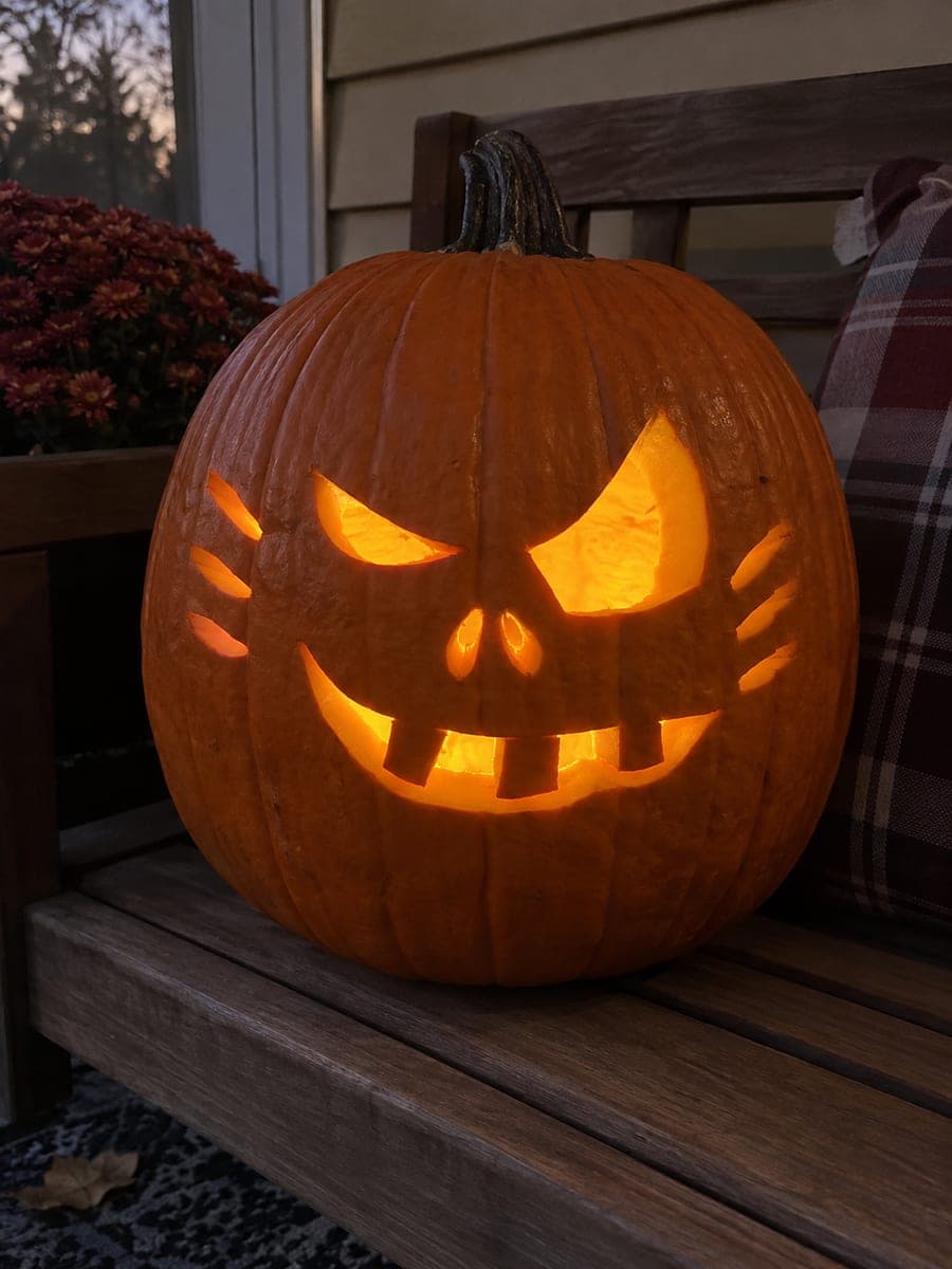 Sneering Pumpkin With Crescent Eye and Diagonal Cheeks