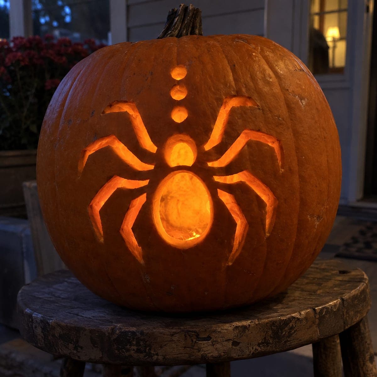 Spider With Oval Body and Hanging Thread Pumpkin