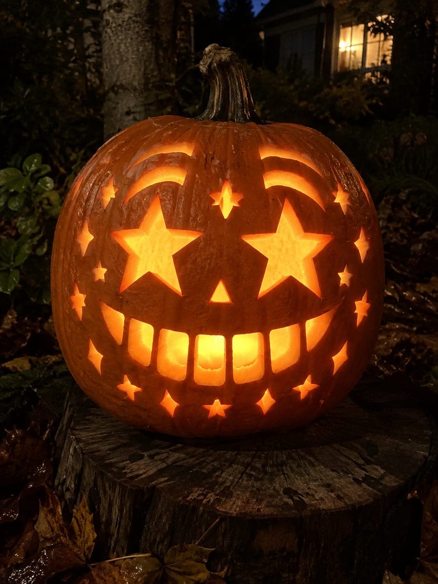 Star Eyes Jack-O-Lantern with Rectangular Tooth Windows