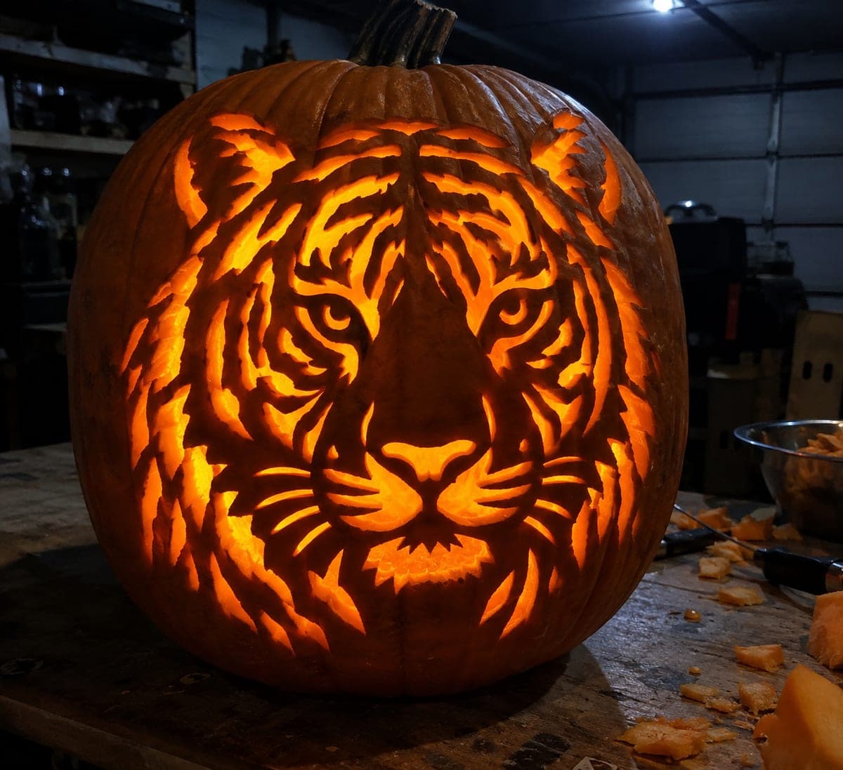 Striped Tiger Face Realistic Expert Pumpkin Carving