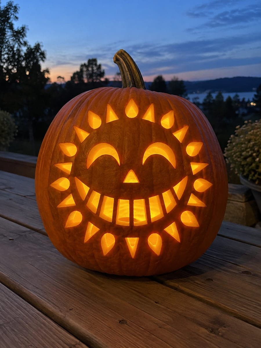 Sun-Burst Jack-O-Lantern With Thirty Ray Cutouts