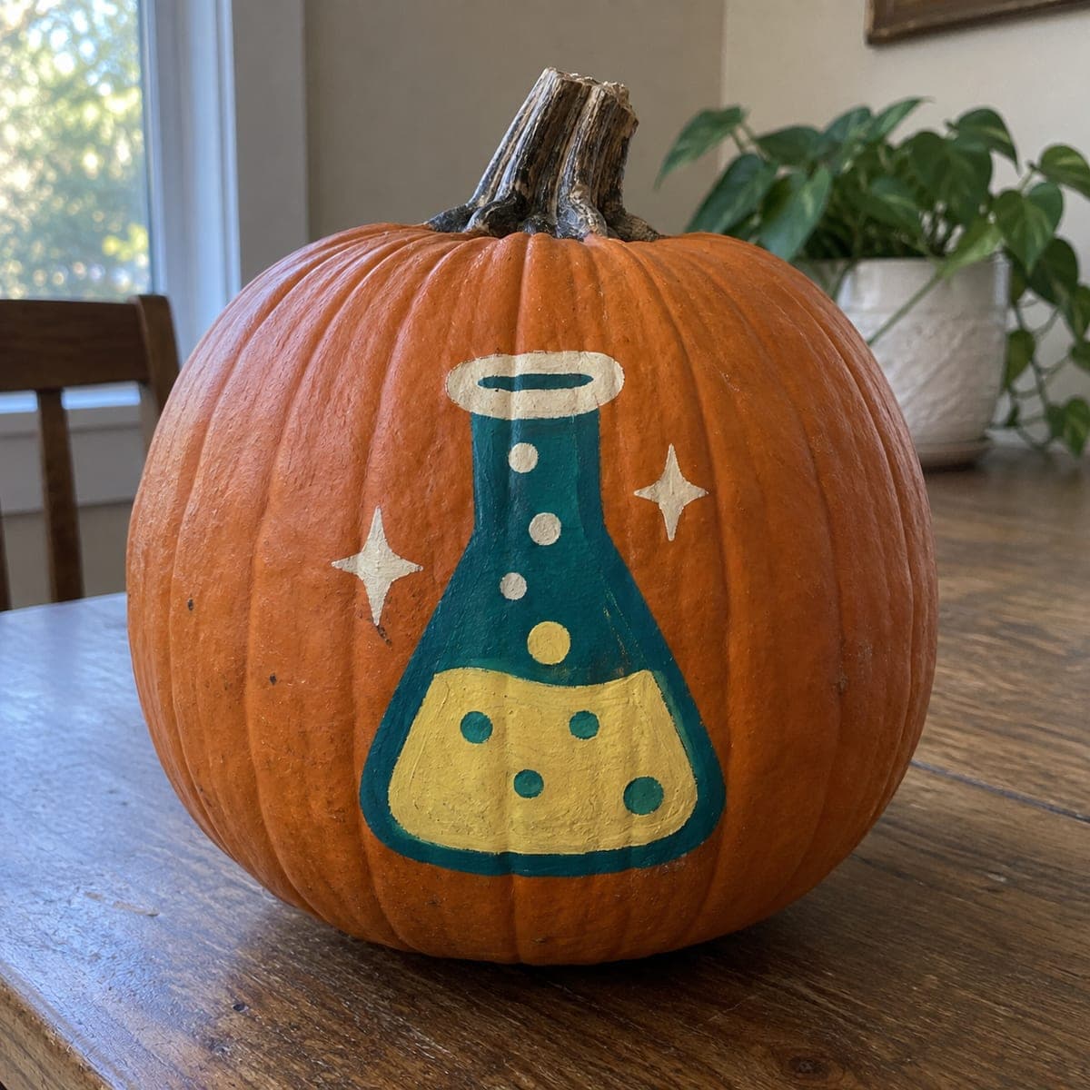 Teal Flask and Bubbles Painted Science Pumpkin
