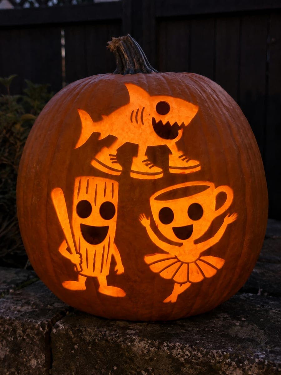 Three-Character Italian Brainrot Pumpkin Trio Silhouette