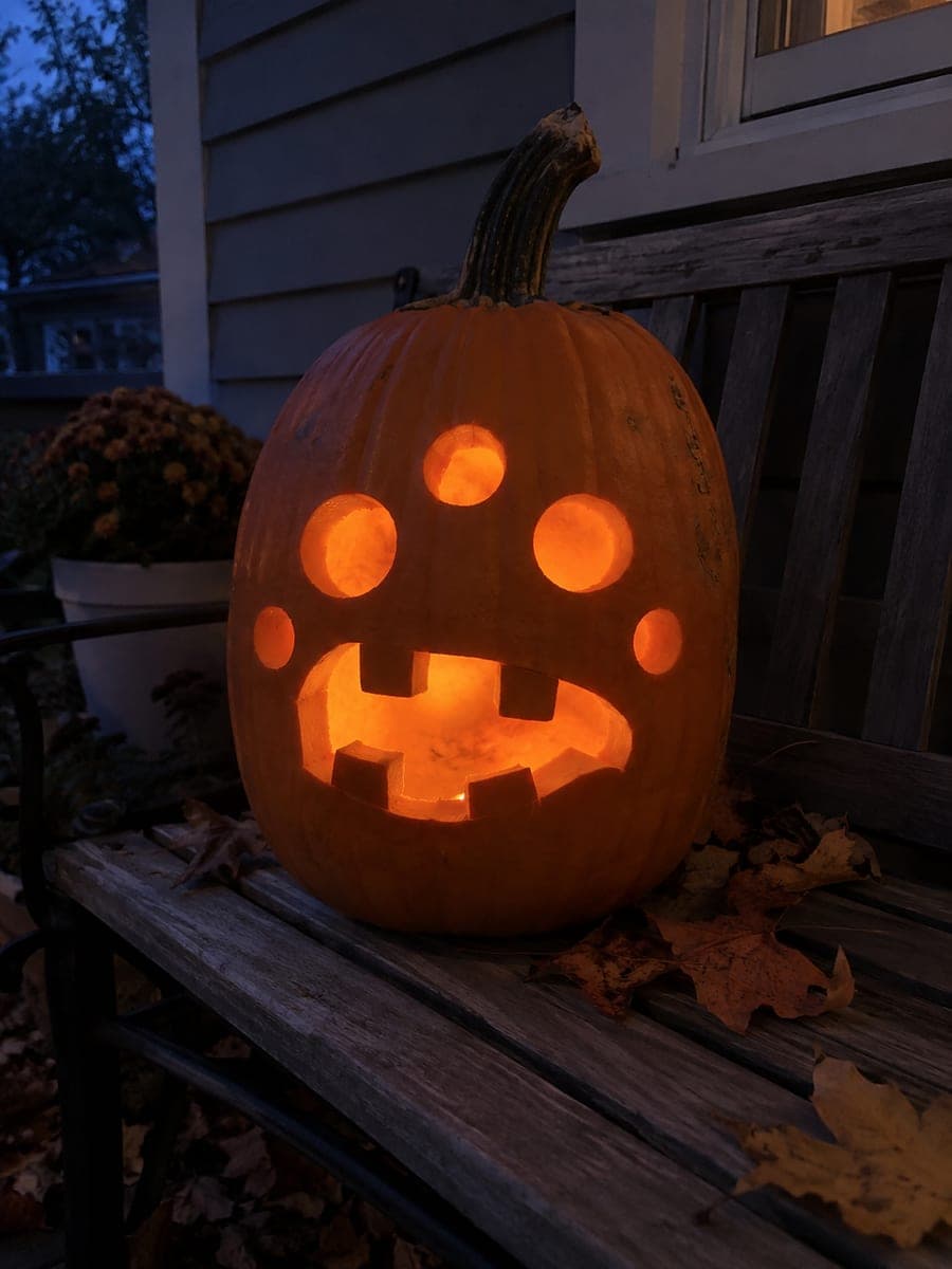 Three-Eyed Monster Pumpkin with Crooked Mouth and Cheek Circles