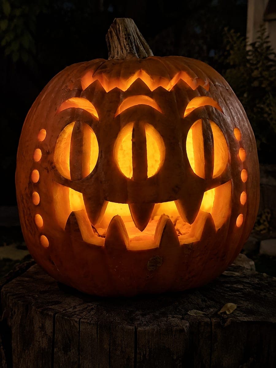 Three-Eyed Monster Pumpkin with Zigzag Forehead Opening