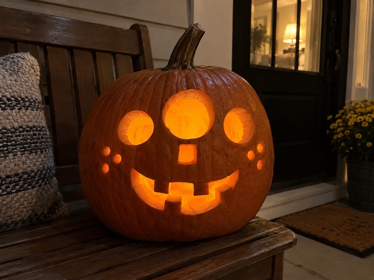 Three-Eyed Pumpkin With Wavy Square-Toothed Grin