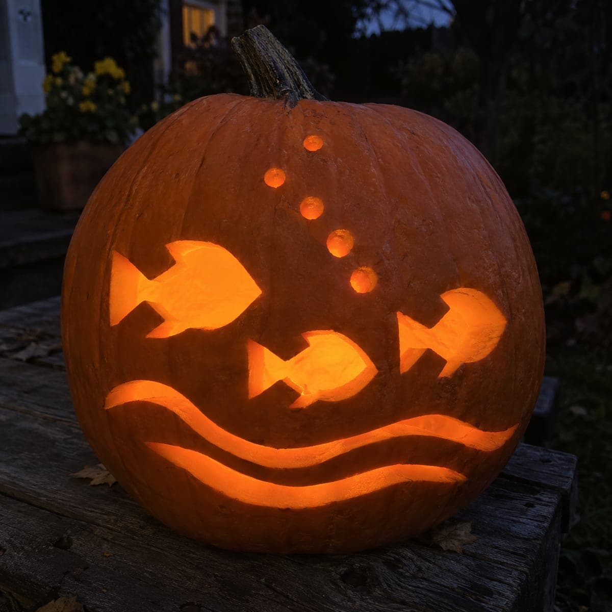 Three Fish Silhouettes and Bubble Ocean Pumpkin