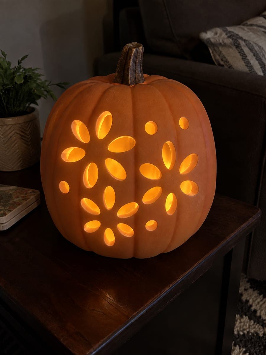 Three Flower Aperture Foam Pumpkin Carving Idea