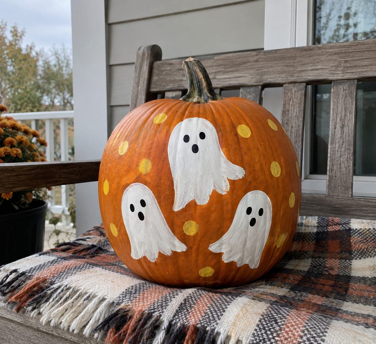 Three Ghost Blob Painted No-Carve Pumpkin Idea