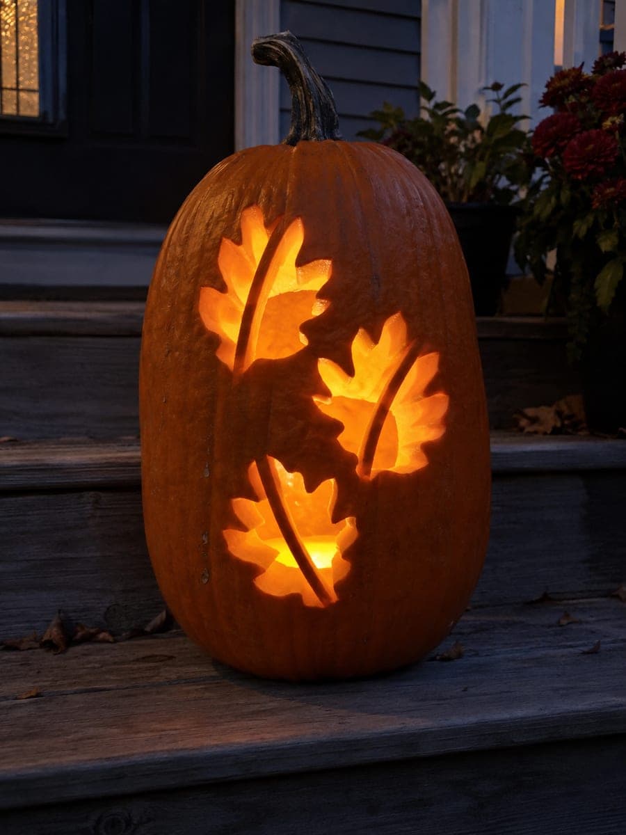 Three-Leaf Pumpkin with Central Rind Vein on Porch Steps