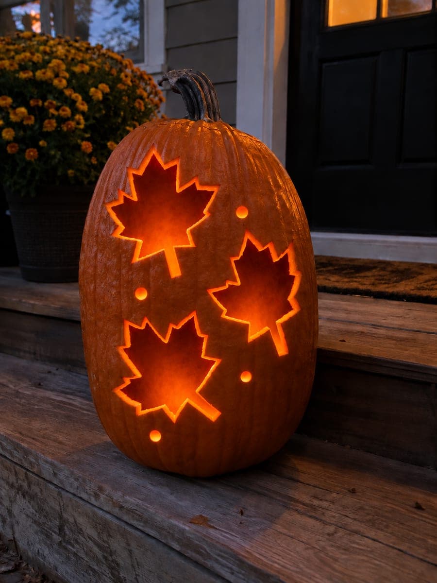 Three Open Maple Leaf Pumpkin with Round Accent Holes