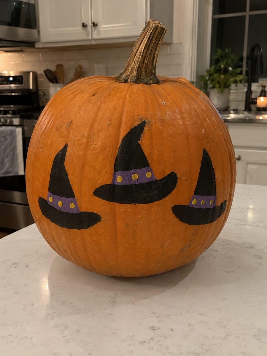 Three Painted Witch Hats No-Carve Pumpkin Decoration