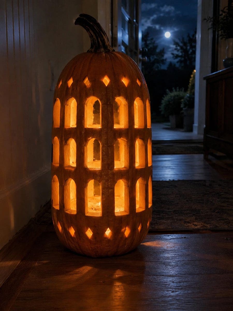 Three-Row Arched Window Tall Pumpkin Lantern