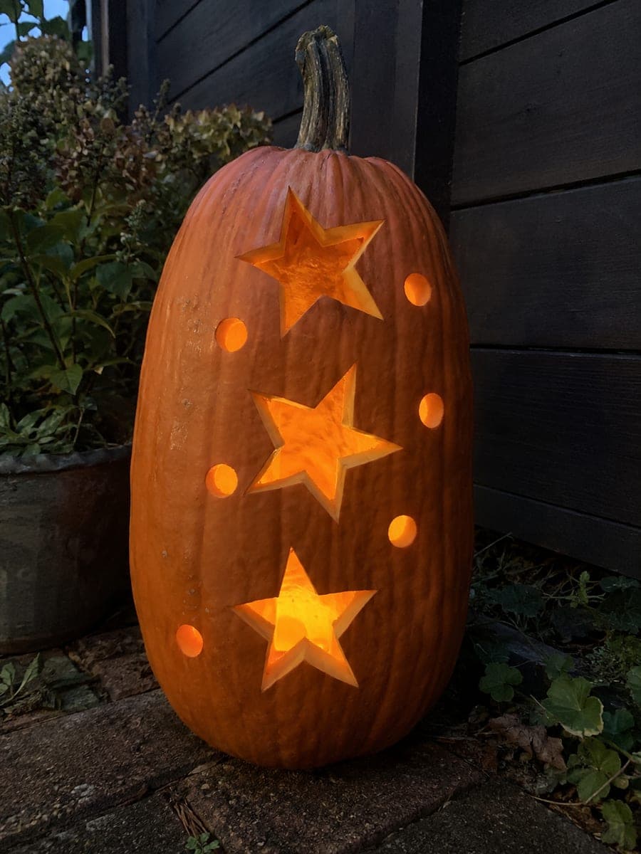 Three Vertical Stars Tall Pumpkin in a Night Garden