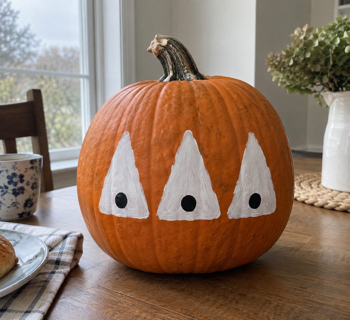 Three White Triangle Ghost Pumpkin in a Row