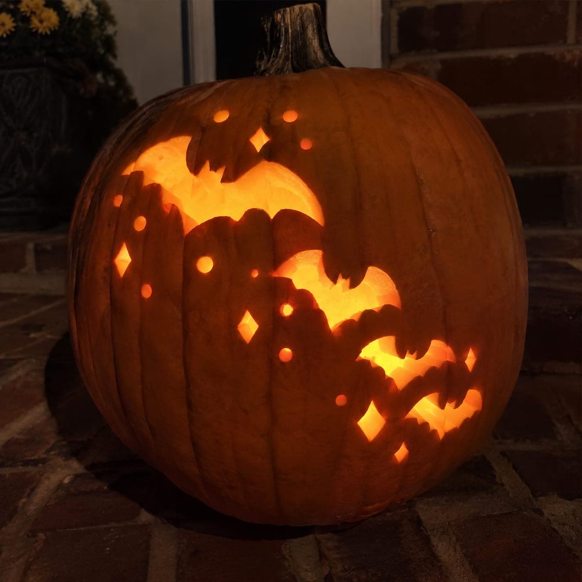 Trail of Bats Pumpkin With Diamond and Round Accents