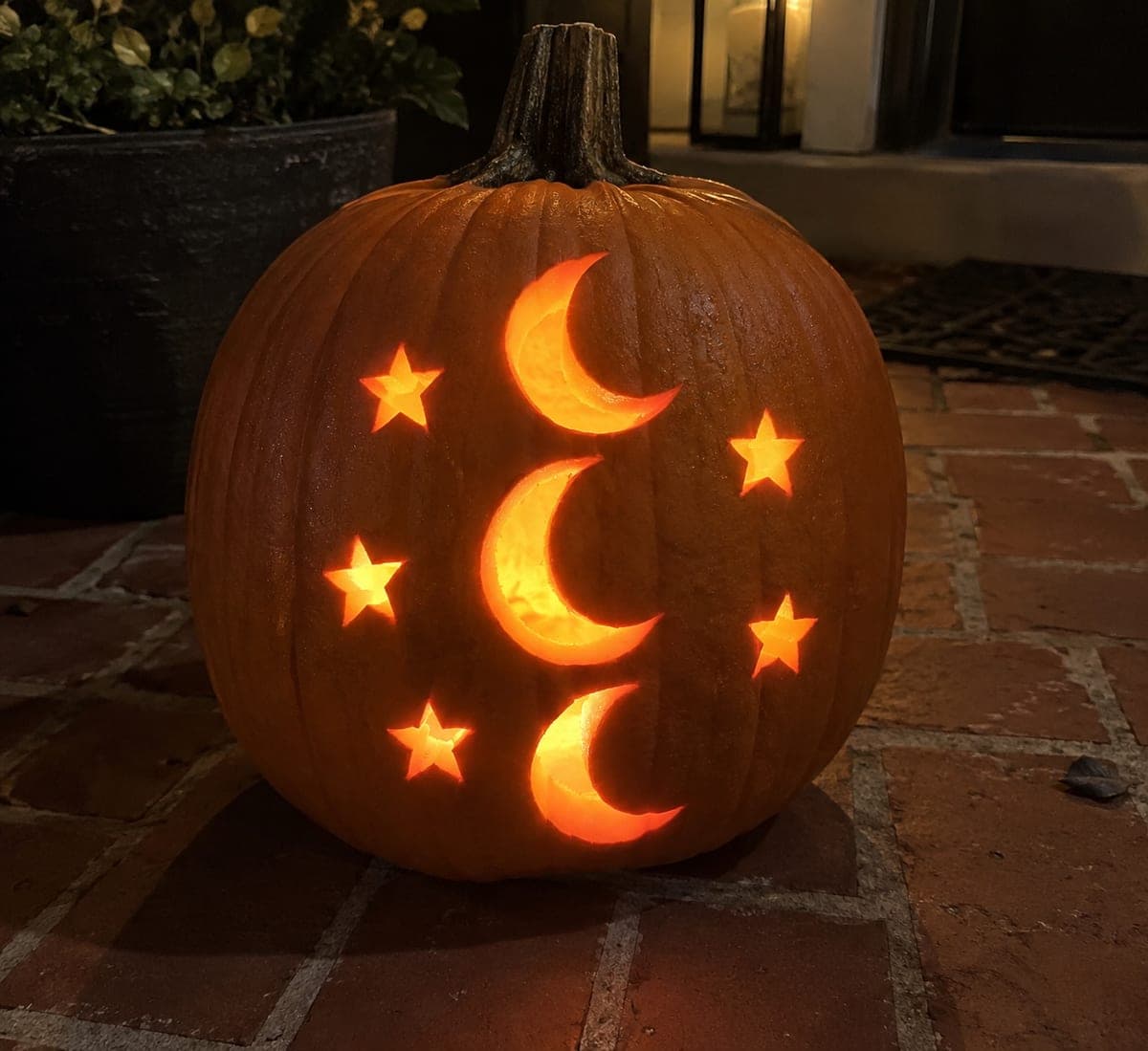 Triple Crescent Moon Pumpkin With Six Scattered Star Holes