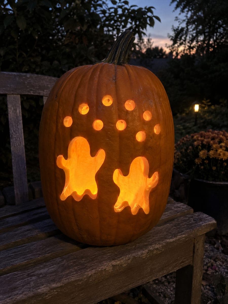 Two Ghost Silhouettes and Round Holes Pumpkin