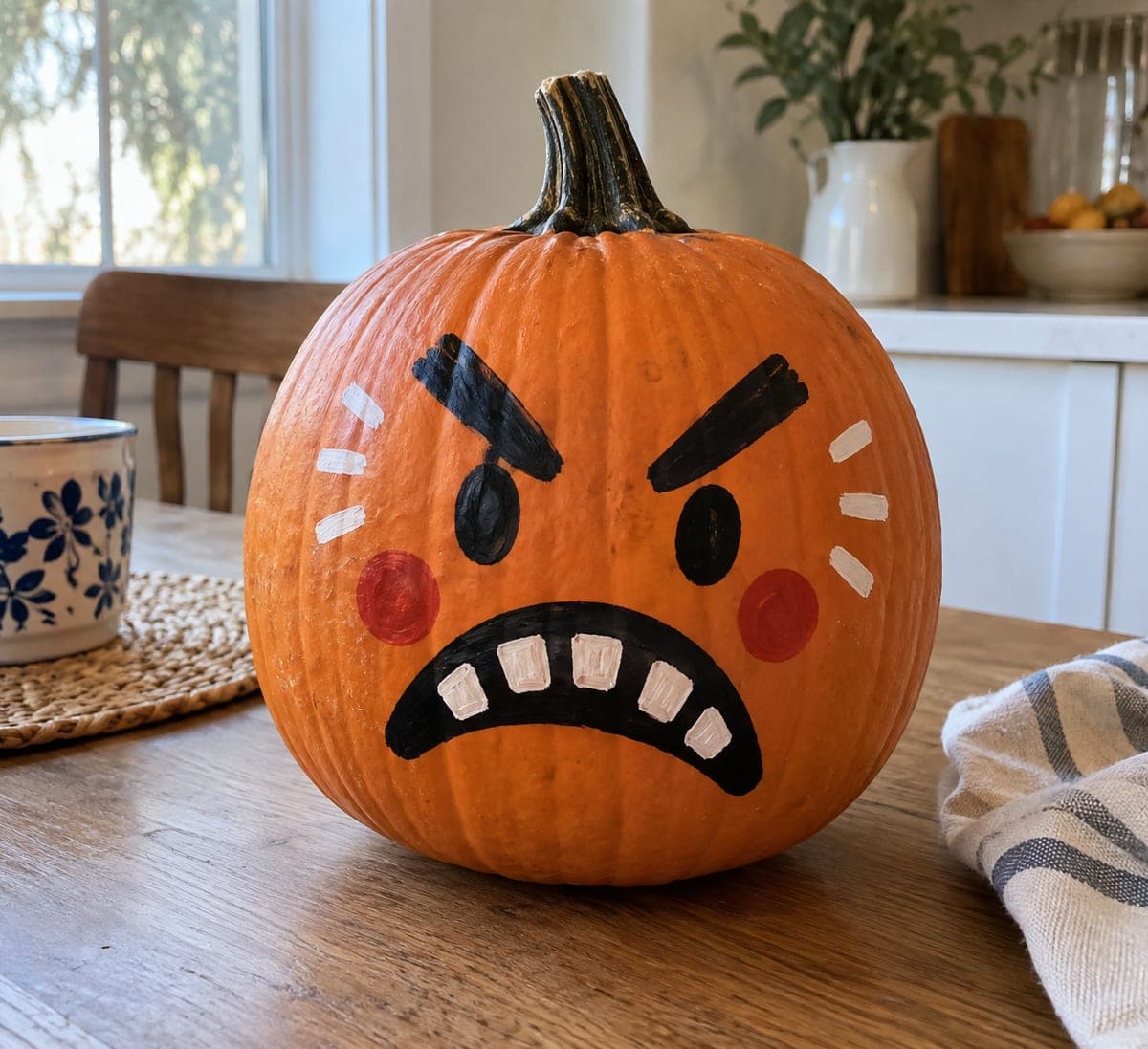 V-Brow Angry Pumpkin Face With White Block Teeth