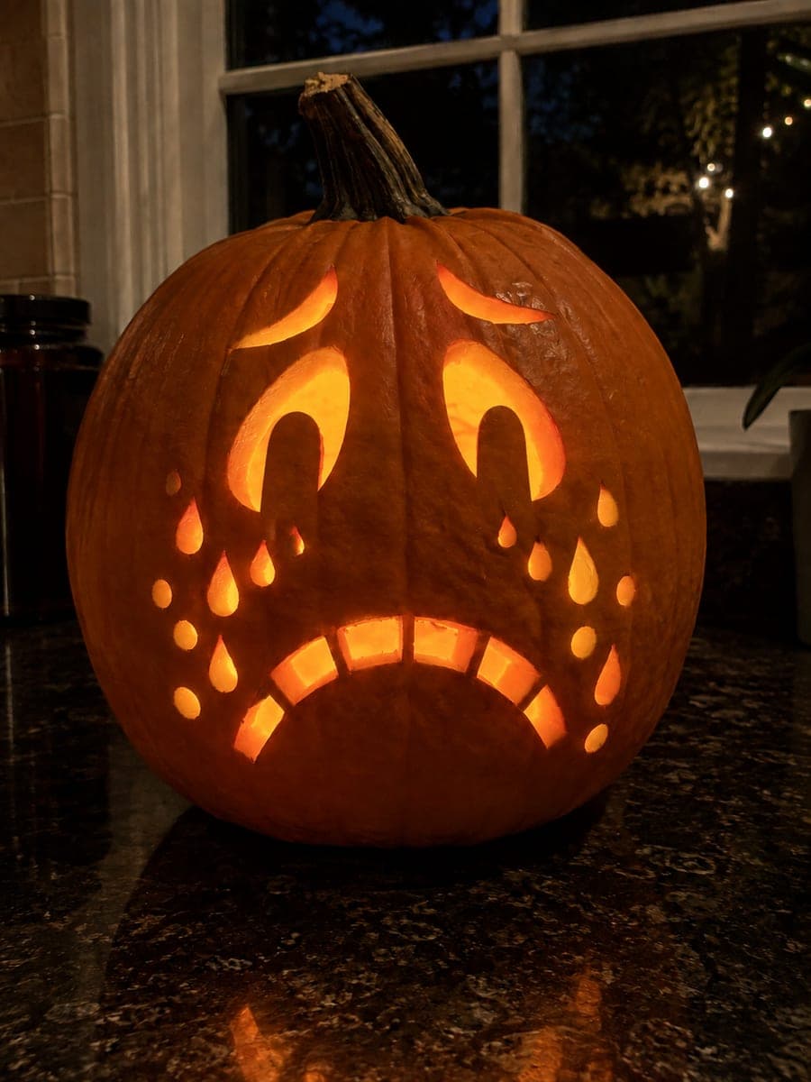 Weeping Pumpkin With Segmented Frown and Tear Holes