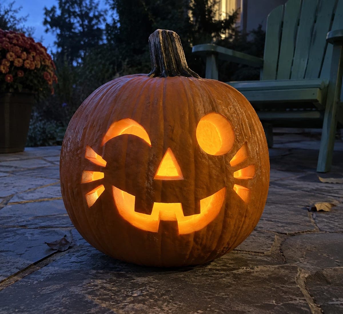 Winking Jack-O-Lantern Pumpkin Face with Cheek Cutouts