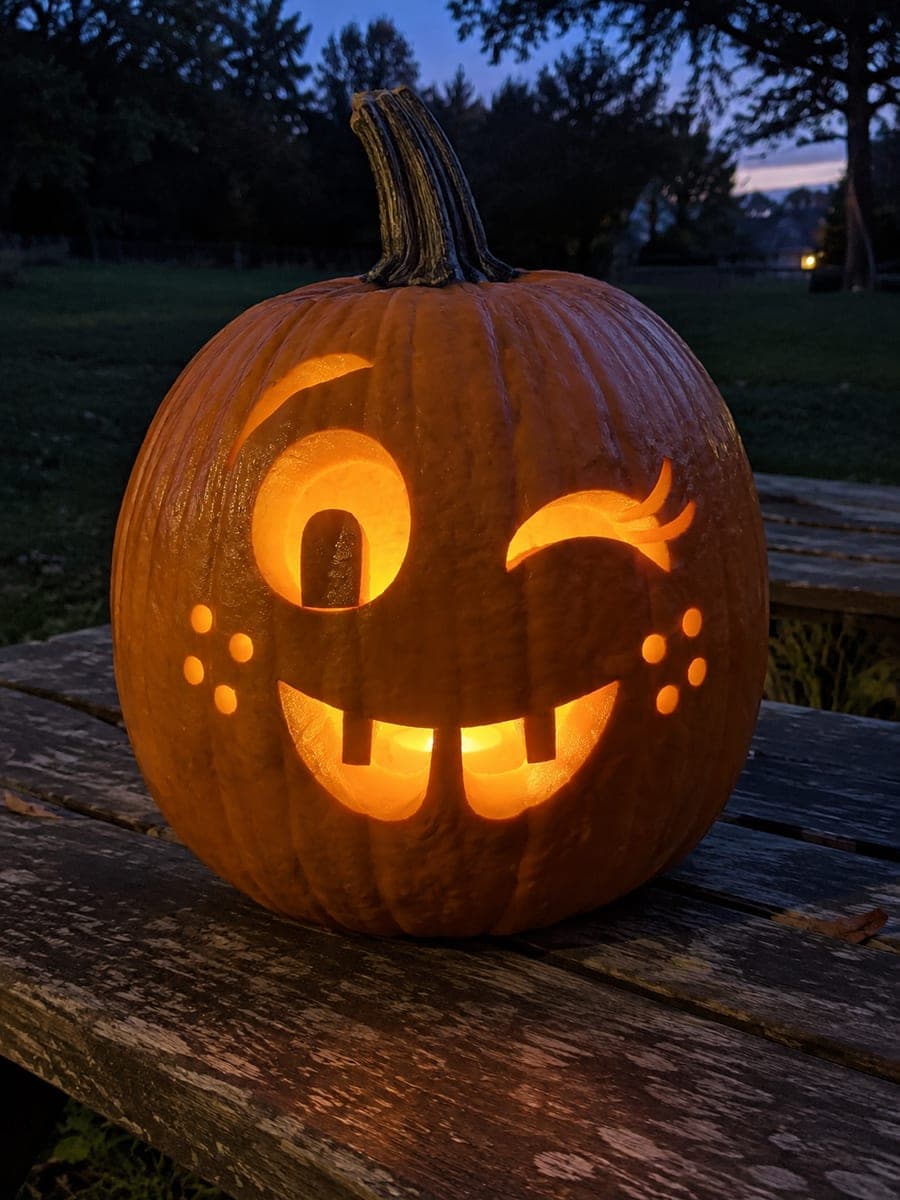 Winking Pumpkin with Eyelash Branches and Freckles