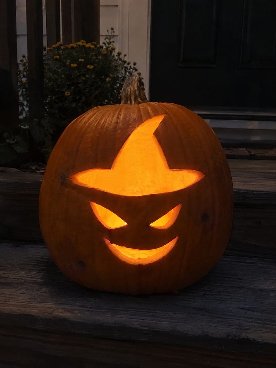 Witch Hat Silhouette Pumpkin With Slanted Eyes