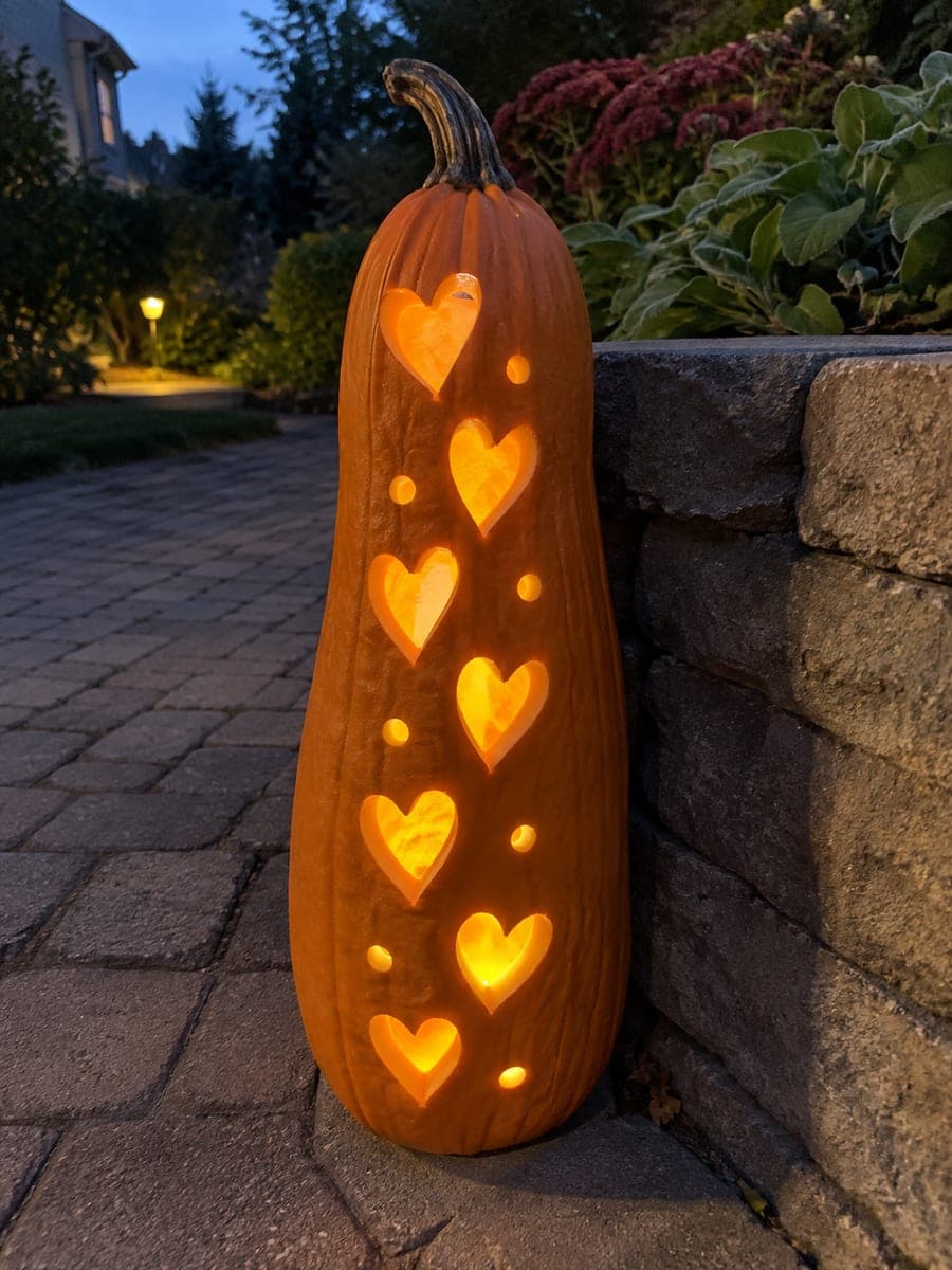 Zigzag Heart Column Tall Skinny Pumpkin at Dusk